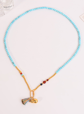 铜合金项链 新中式精品气质福禄葫芦项链女蓝色轻奢串珠衣服配饰
