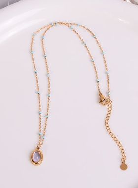 钛钢项链 海洋之泪椭圆蓝色项链女轻奢高级感锁骨链精致百搭饰品