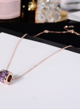 小蛮腰钛钢镀18K玫瑰金水晶项链