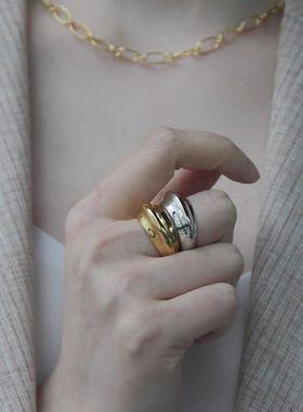 钛钢戒指 欧美INS复古冷淡风不规则圆弧面光面素圈戒指女食指环