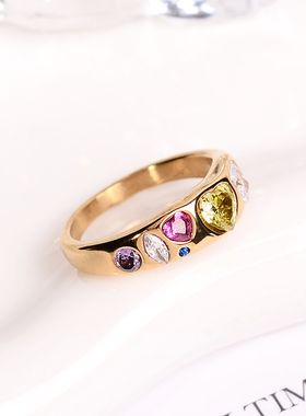 钛钢戒指 五彩缤纷小众设计夏日女时尚简约食指戒个性指环不褪色