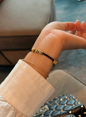 铜合金手链 手工编绳盘缠手链女黑色手绳高级感新中式叠戴手饰品