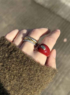 钛钢戒指  小众设计酒红色珐琅釉戒指女高级感时尚指环个性不褪色