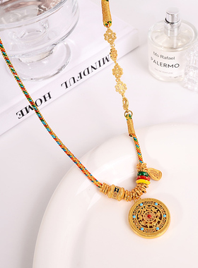 铜合金项链 如意圆满珐琅八宝罗盘项链女手工编绳盘缠平安喜乐