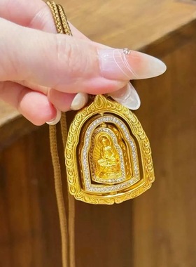 铜合金项链 可旋转双面佛牌项链女新中式长款编织如意绳毛衣链