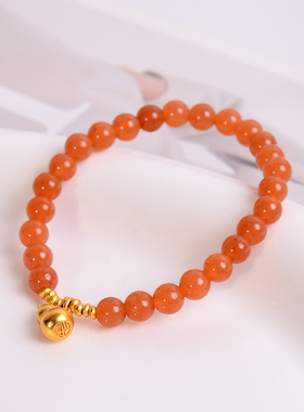 铜合金手链 柿子红算盘珠小葫芦手链女新中式福禄手串手饰品叠戴