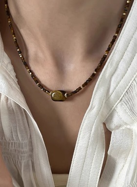 钛钢项链 美拉德小方糖项链女高级感秋冬锁骨链小众设计新款饰品