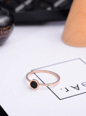 戒指韩版精致百搭18k玫瑰金黑色