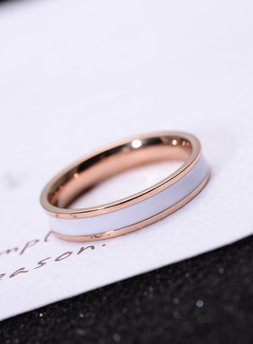 钛钢玫瑰金黑色男女款情侣戒指