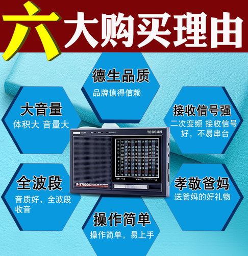 Tecsun/德生 R-9700DX全波段老人二次变频12波段立体声短波收音机 - 图3