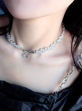 西太后方形锆石项链明星同款