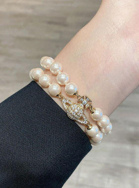 西太后双层珍珠磁吸扣土星手链