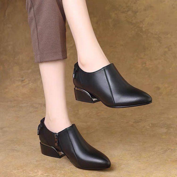 品牌真皮深口粗跟小皮鞋女士2022春夏新款尖头百搭低妈妈防滑单鞋,淘宝优惠券,粉丝福利购,淘宝优惠卷