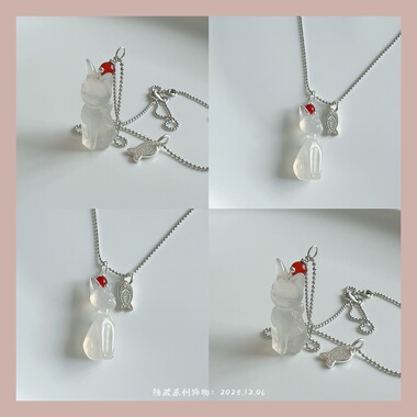【因为有喵】原创白玉髓猫咪925银链锁骨链高级甜美百搭精致礼物