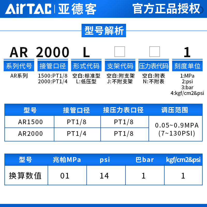 亚德客气压调节阀空气调气阀ar2000气体减压阀调压阀可调式气动