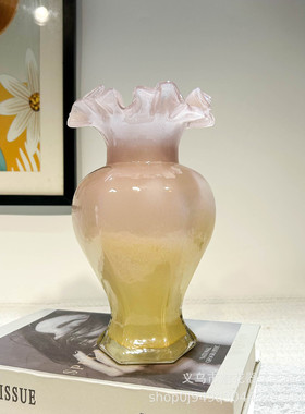 创意手工复古风琉璃纯色六角芬顿卧室民宿酒店高级感样板间插花器