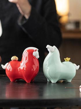 新中式马上有钱摆件小唐马高档客厅办公室装饰生肖马开业乔迁礼品