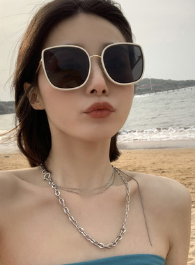 墨镜女夏圆脸2023年新款潮高级感白色框太阳眼镜大脸显瘦ins网红