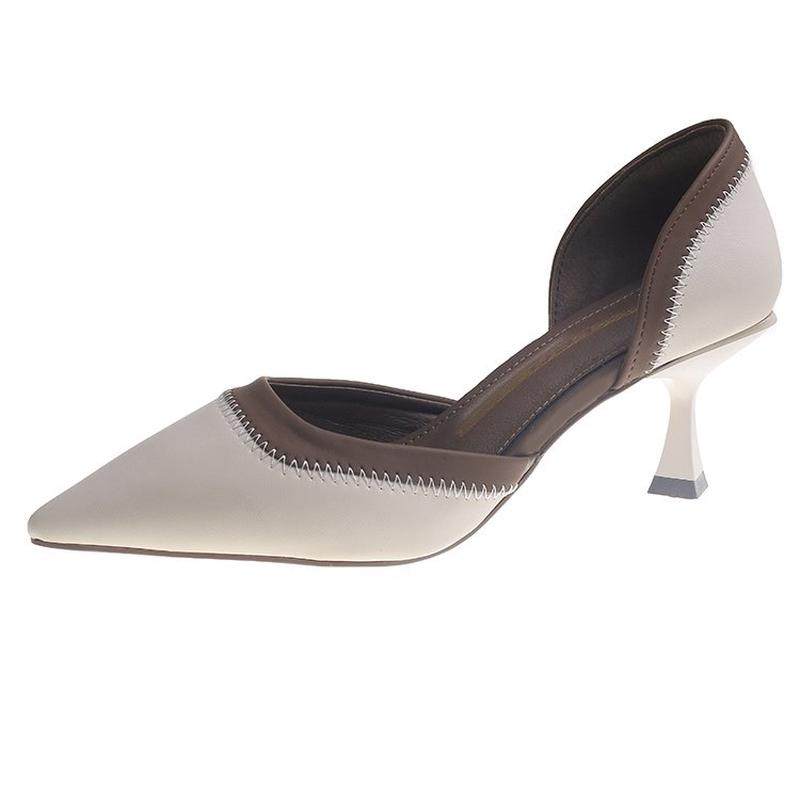 气质女春秋尖头细跟防滑法式气质斩男高级感拼色工作职业单鞋女款,淘宝优惠券,粉丝福利购,淘宝优惠卷