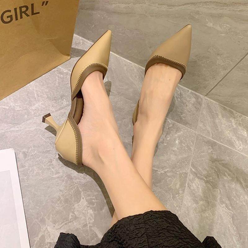 气质女春秋尖头细跟防滑法式气质斩男高级感拼色工作职业单鞋女款,淘宝优惠券,粉丝福利购,淘宝优惠卷