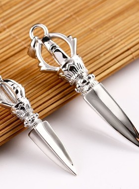 适用铭俊 降魔杵男士银项链925金刚杵法器情侣吊坠金刚橛银饰品包