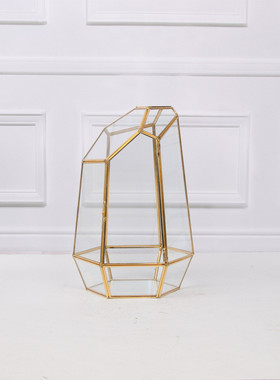 北欧摆件金色几何形状玻璃罩玻璃花房大号六角三顶微景观工艺品