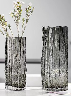 欧式轻奢冰川极冻玻璃透明花瓶客厅装饰干花瓶水培桌面鲜花摆件