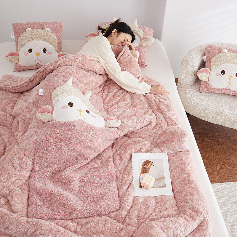 卡通可爱加厚加绒手拎萌萌羊抱枕被子两用学生办公室午睡毯子靠垫,淘宝优惠券,粉丝福利购,淘宝优惠卷