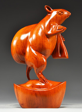 适用实木雕刻老鼠摆件动物十二生肖木鼠客厅家居补角吉祥物红木工