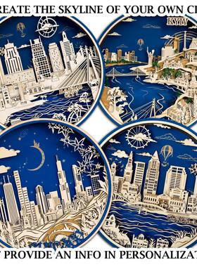 厂家定制3d世界景观墙饰木制城市地标小夜灯木质工艺品摆件