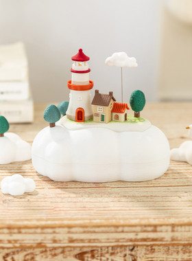 阿楹 卧室工位解压情绪柜小摆件云朵灯塔音乐盒玩具朋友儿童礼物