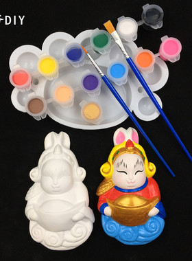 DIY老北京兔儿爷石膏白坯画画 手工涂色diy课堂文化体验活动用品