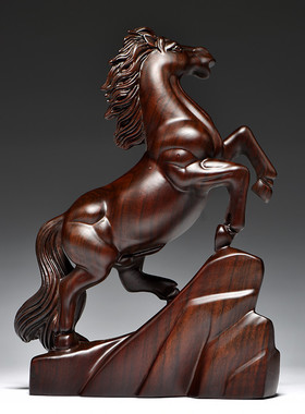 黑檀木雕刻马摆件实木质一对马到成功家居店铺办公室装饰中式礼品