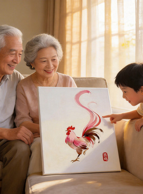 国风生肖丙烯数字油画老年人填色