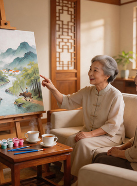 益启画新中式山水丙烯数字油画