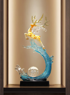 风生水起招财鹿摆件客厅玄关酒柜新中式轻奢高档装饰乔迁新居礼物