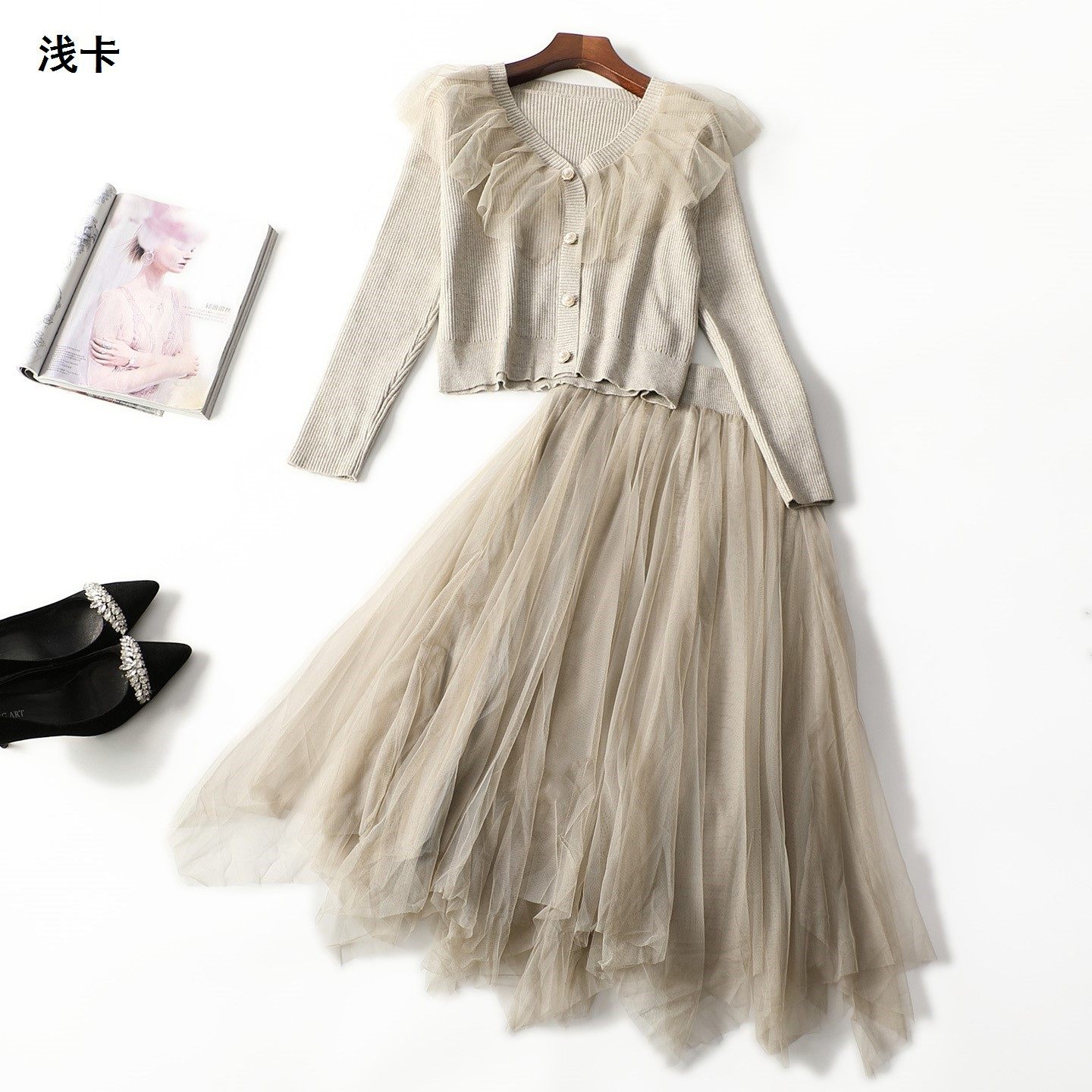 248160 秋针织衫半身裙套装 女中长款九分袖套头,淘宝优惠券,粉丝福利购,淘宝优惠卷