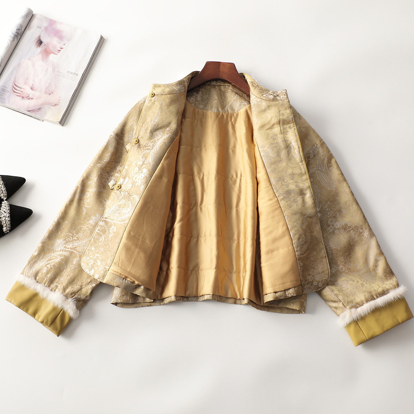 247801新款超值女装真水貂毛人丝国风提花夹棉棉衣冬长袖外套,淘宝优惠券,粉丝福利购,淘宝优惠卷