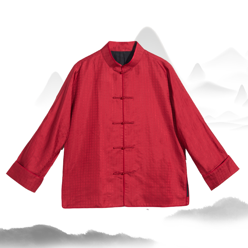 浮光溢彩三重门2025非遗真丝宋锦匠造男盘扣红色唐装上衣国风外套 - 图3
