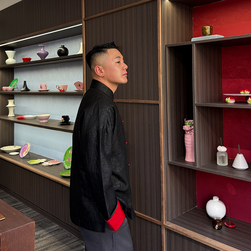 红礼*三重门春秋季非遗复古龟裂纹香云纱真丝100%外套唐装潮流男,淘宝优惠券,粉丝福利购,淘宝优惠卷