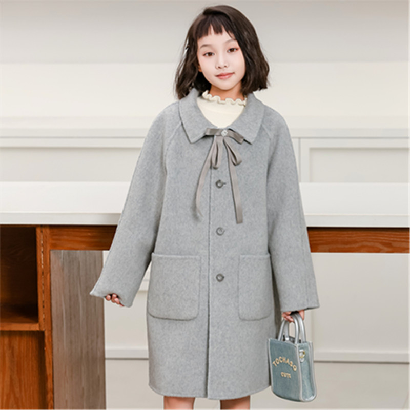 2025女童双面羊绒大衣新款儿童可爱蝴蝶结双面穿双面呢羊毛大衣 - 图2