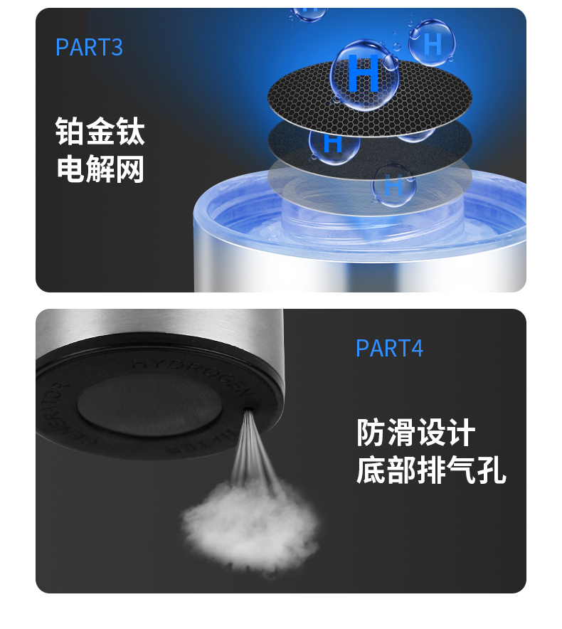 日本技术氢气水素杯富氢水杯电解负氧离子养生杯弱碱性水杯正品-图1