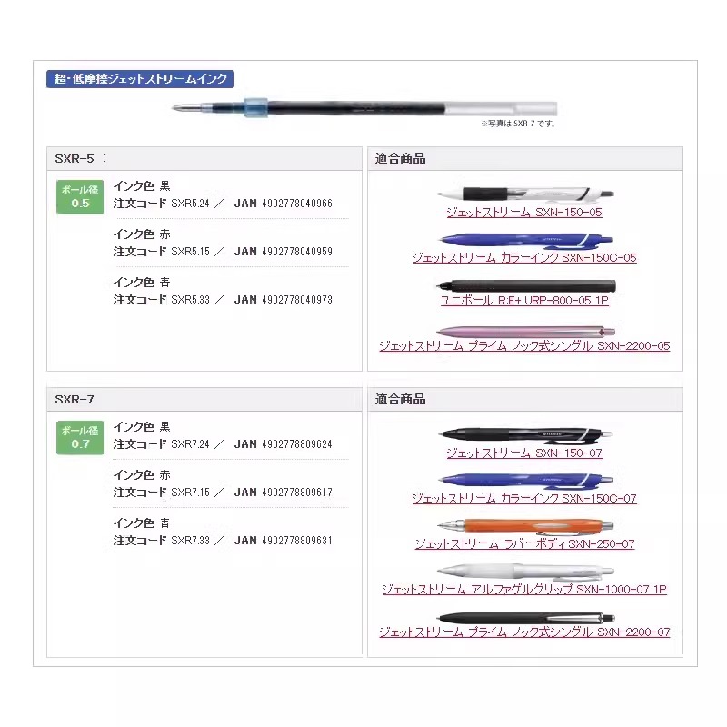 日本UNI三菱按动笔芯SXR-5/SXR-7中油笔芯适用SXN-157S/SXN-1000-图1