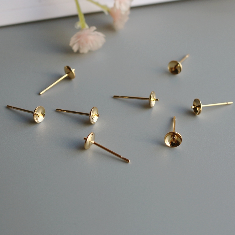 14K包金保色配件半孔粘贴耳钉珍珠耳针 耳托DIY材料配件 50根一份 - 图0