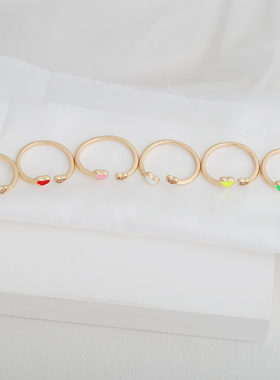 保色滴油锆石爱心戒指圈diy饰品