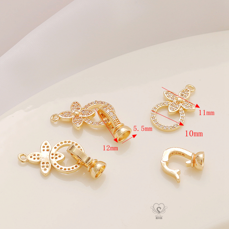 14K铜保色镶锆石螺丝腰鼓桶珠隔珠四叶圆扣头diy手链项链饰品配珠 - 图2