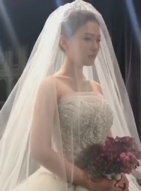 简约百搭长款素纱草坪婚礼教堂