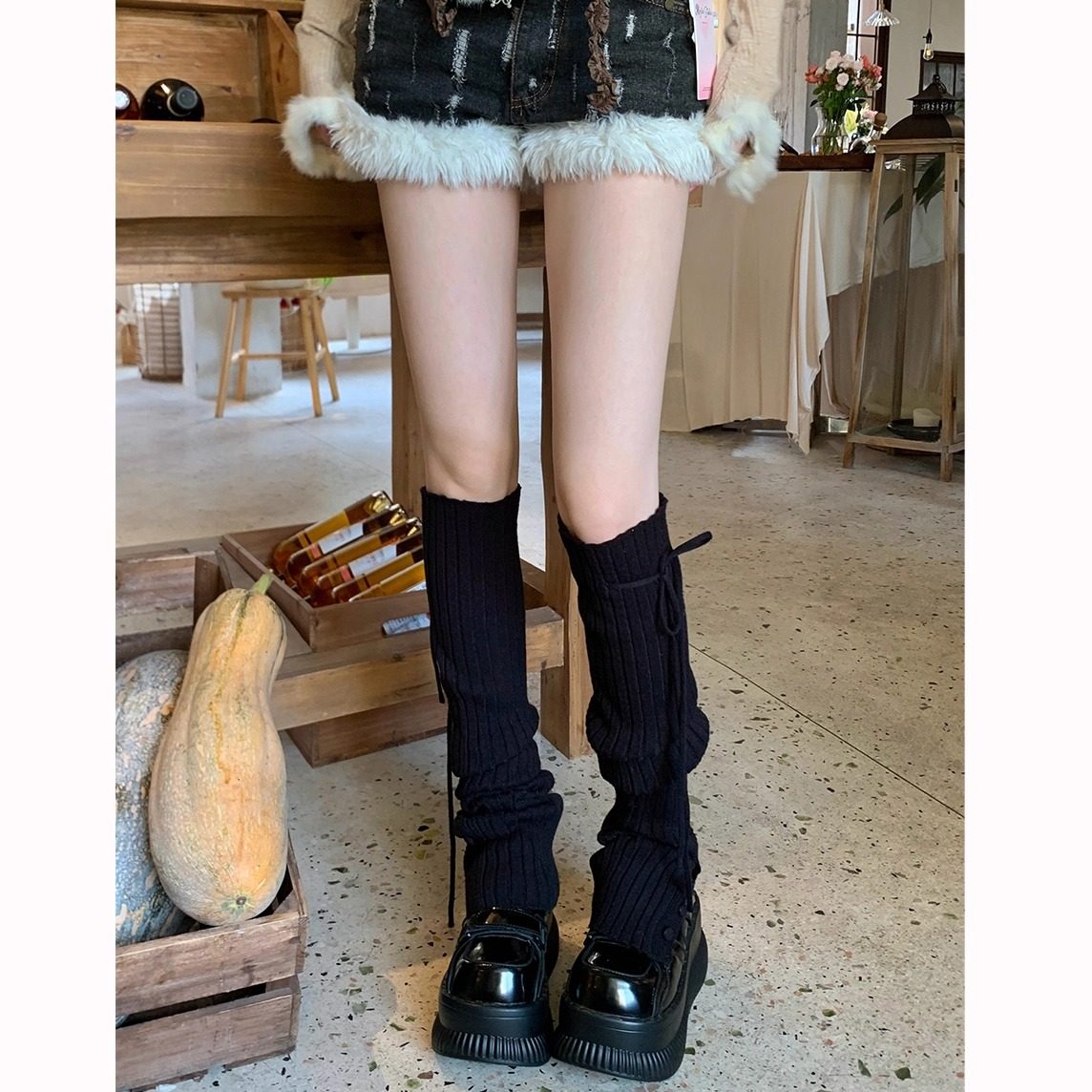 芭蕾风绑带袜套女秋款及膝堆堆袜温柔奶茶色长筒腿套开叉jk小腿袜,淘宝优惠券,粉丝福利购,淘宝优惠卷