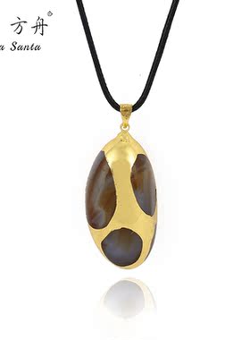 玛瑙石民族风小众设计镀金银吊坠