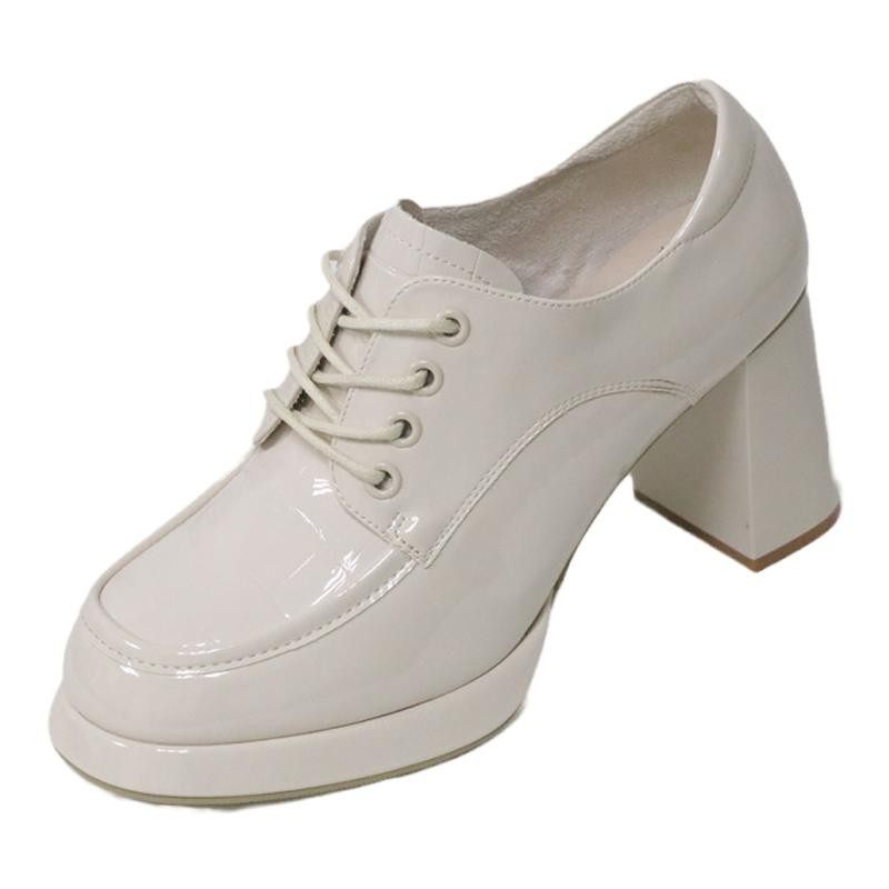 英伦风小皮鞋女粗跟单鞋2023年新款夏季软皮百搭系带深口高跟鞋女,淘宝优惠券,粉丝福利购,淘宝优惠卷